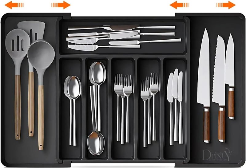 DRIXTY Anudas Expandable Cutlery Tray Plastic Drawer Holder To Store Organize Spoons Toiletries For Home Kitchen,Bed,Multipurpose Cutlery Organizer Tray/Store Plate For Modular Kitchen-Utensils (A) - Image 1