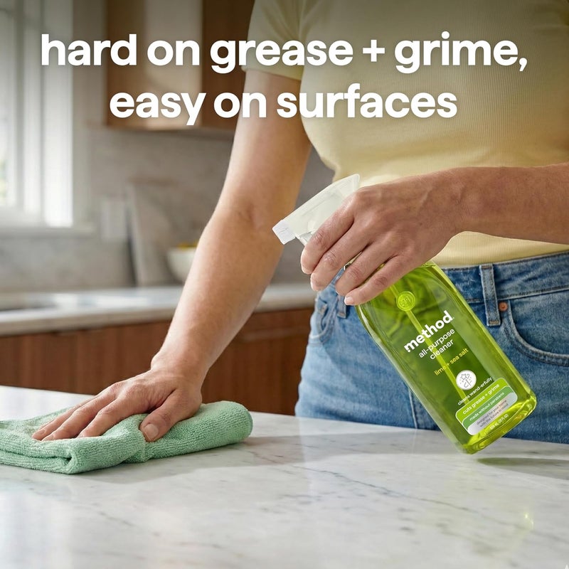 All-round well-engineered practical build Method All-Purpose Cleaner Spray, Lime + Sea Salt - Cuts Grease & Grime on Counters, Glass, Sealed Wood & Floors, for Kitchen & Bathroom, 28 fl oz Global standard quality - Image 1