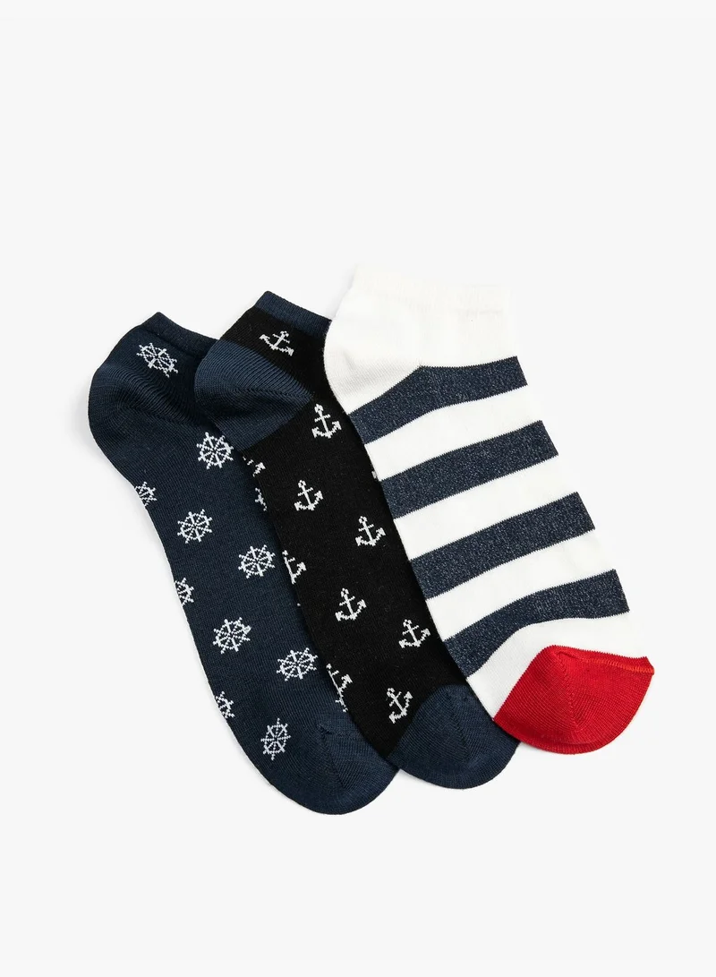 كوتون 3-Pack Bootie Socks Set Sailor Themed Multicolor