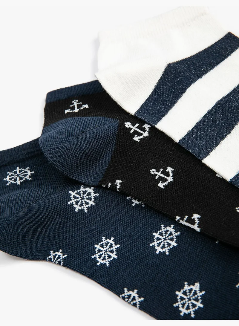 كوتون 3-Pack Bootie Socks Set Sailor Themed Multicolor
