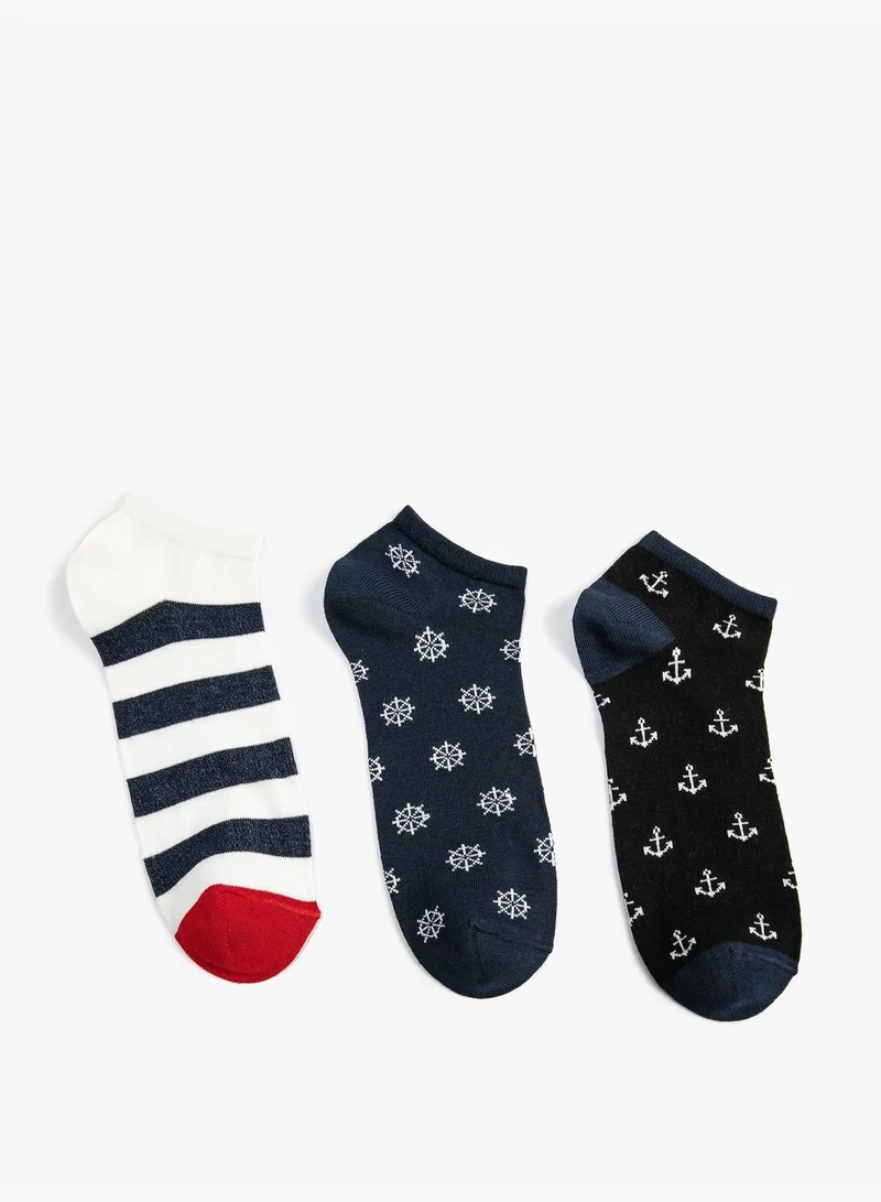 كوتون 3-Pack Bootie Socks Set Sailor Themed Multicolor