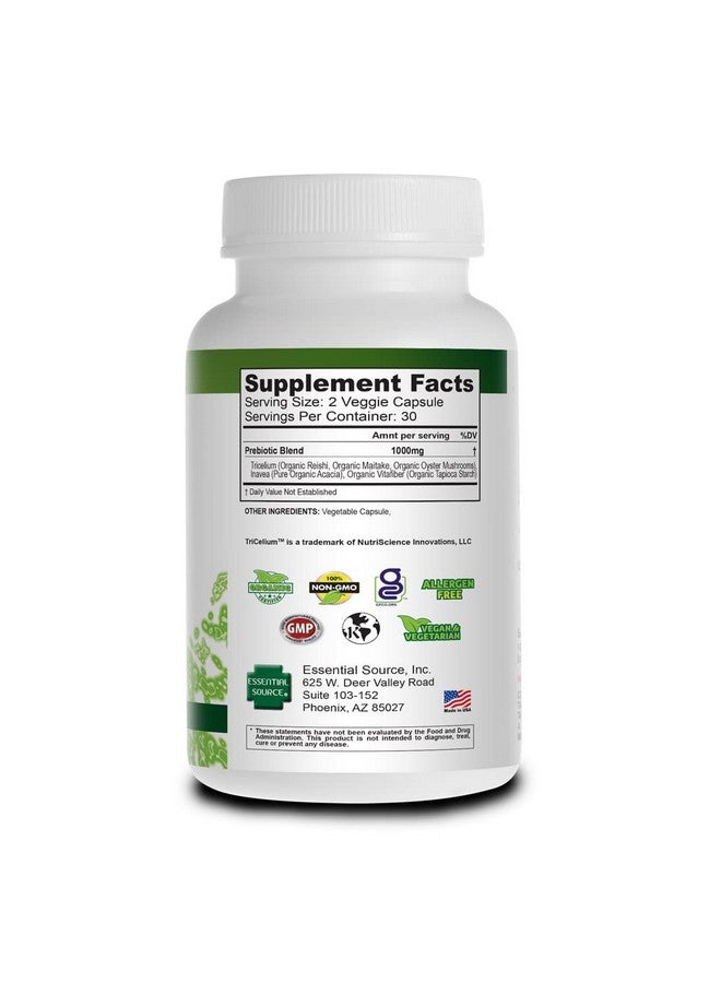 Essential Source Triactive Prebiotics Capsules - Organic Tricelium Mushroom Blend, Pure Acacia, VitaFiber Prebiotic Supplement - Natural, Vegan, Non-GMO Prebiotics For Women & Men - 60 Veggie Capsules - Image 2