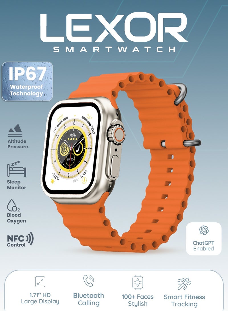 Moxedo Lexor Smart Watch for Android & iOS with 1.71" Super HD AMOLED Display Wireless Charging, Bluetooth Calling, Chat GPT, 100+ Sports Modes, Fitness & Health Tracker, IP67 Waterproof (Orange) - Image 2