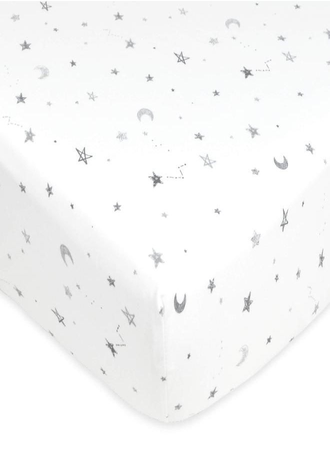 American Baby Company - American Baby Company Printed 100% Cotton Jersey Knit Fitted Crib Sheet for Standard Crib and Toddler Mattresses, Grey Stars and Moon, 1 Count (Pack of 1) (Pack of 1) - Image 1