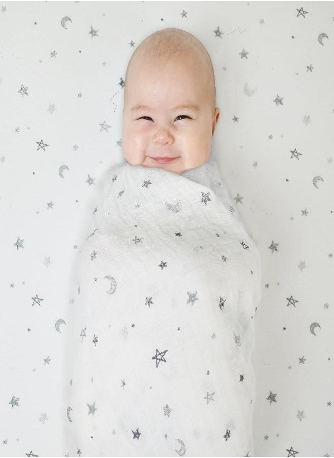 American Baby Company - American Baby Company Printed 100% Cotton Jersey Knit Fitted Crib Sheet for Standard Crib and Toddler Mattresses, Grey Stars and Moon, 1 Count (Pack of 1) (Pack of 1) - Image 1