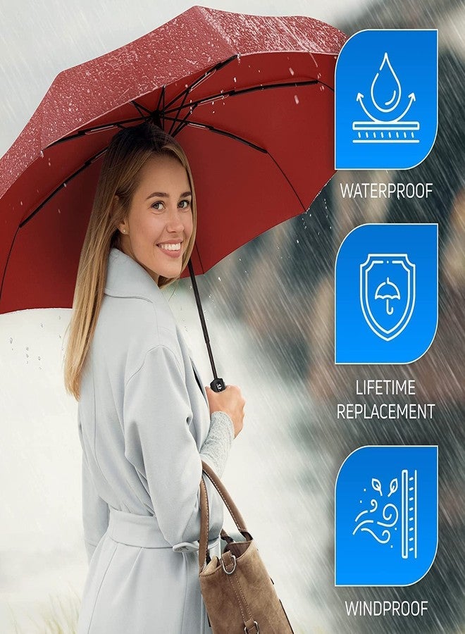GLITZEN Portable Travel Umbrella - Umbrellas for Rain Windproof, Strong Compact & Easy Auto Open/Close for Single Use Umbrella for Wind and Rain, Perfect Car Umbrella for Men & Women (RED) - Image 5