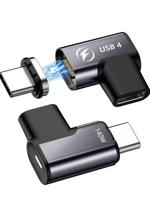 140W USB C Magnetic Adapter 2Pack, 24Pins Right Angle 90 Degree USB C Adapter with USB4 20Gbps 8K 60Hz Video for Thunderbolt 3 MacBook Pro/Air, Tablet, Laptop, Mobile Phone and More Type C Devices