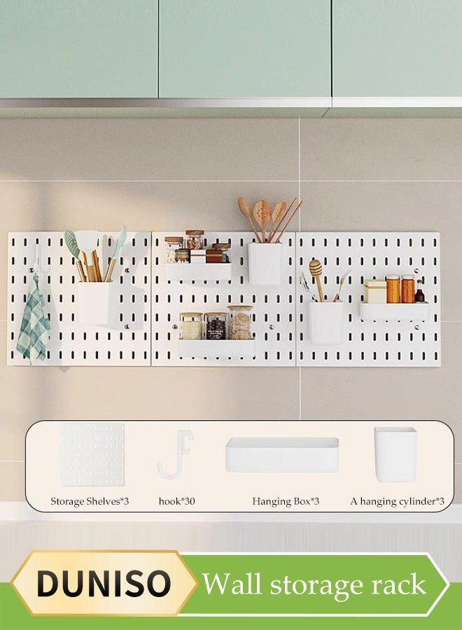 DUNISO مجموعة لوحات تثبيت الحائط، لوحة عرض مثبتة على الحائط، مجموعة لوحات مثبتة على الحائط مع 3 لوحات و 36 ملحق، قابلة للفصل بحرية، لتخزين الحائط، وإنهاء الفنون والحرف، وعرض زخرفي، أبيض - Image 1