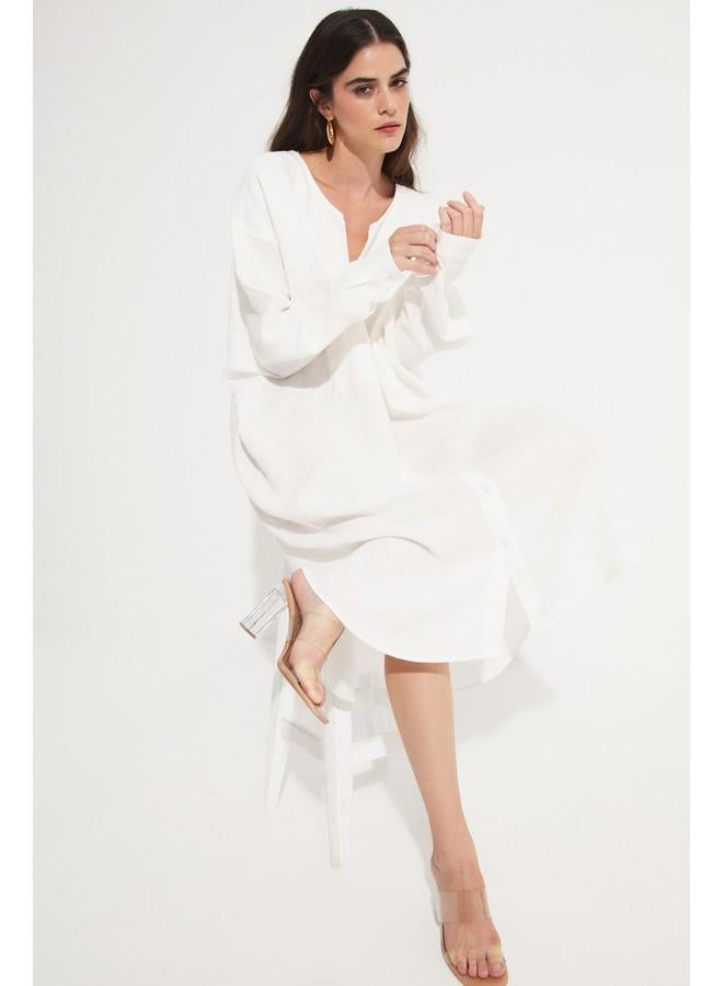 جون فستان كتان واسع - Image 3