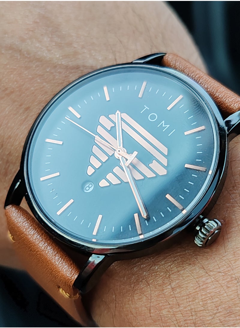 TOMI - TOMI Analog Watch With Brown Strap For Men, Include Date Display - Image 1