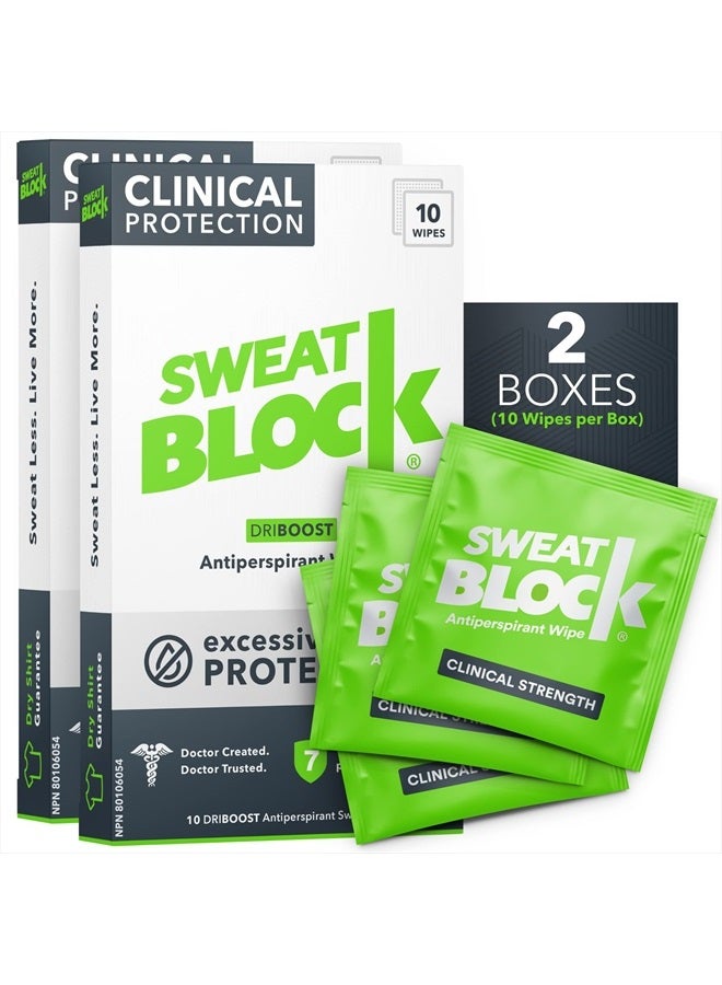 Sweatblock Antiperspirant Underarm Wipes for Men & Women - Clinical Strength for Hyperhidrosis & All-Day Sweat Control - Stop Sweating w/ up to 7-Day Protection per Wipe - Unscented - Pack of 20 Wipes - Image 1