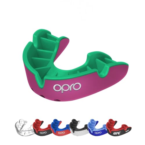 OPRO Silver Level Mouth Guard – Moldable Mouthguard with Multi-Layer Protection for Boxing, Hockey, Rugby, MMA, jiu Jitsu UFC & Football Mouthpiece - Includes Mouth Guard Case (Youth, Pink/Green) - Image 1