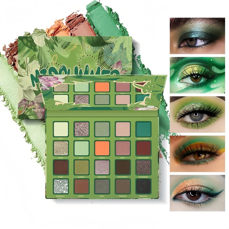20-Color Green Eyeshadow Palette – Matte & Shimmer, Highly Pigmented, Blendable, Long-Lasting, Waterproof, No Fallout, Travel-Friendly with Mirror – Perfect for Fantasy, Festival & Smokey Eye Makeup