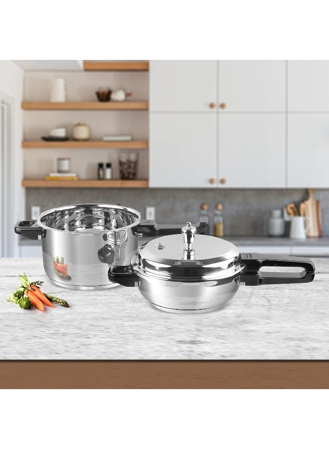 VINOD ComboLiters Sandwich Bottom Stainless Steel Pressure Cooker Combo Set of 2 with common Lid | 4.5 Litre and 7 Litre | Induction and Gas Base | ISI and CE Certified silver - Image 2