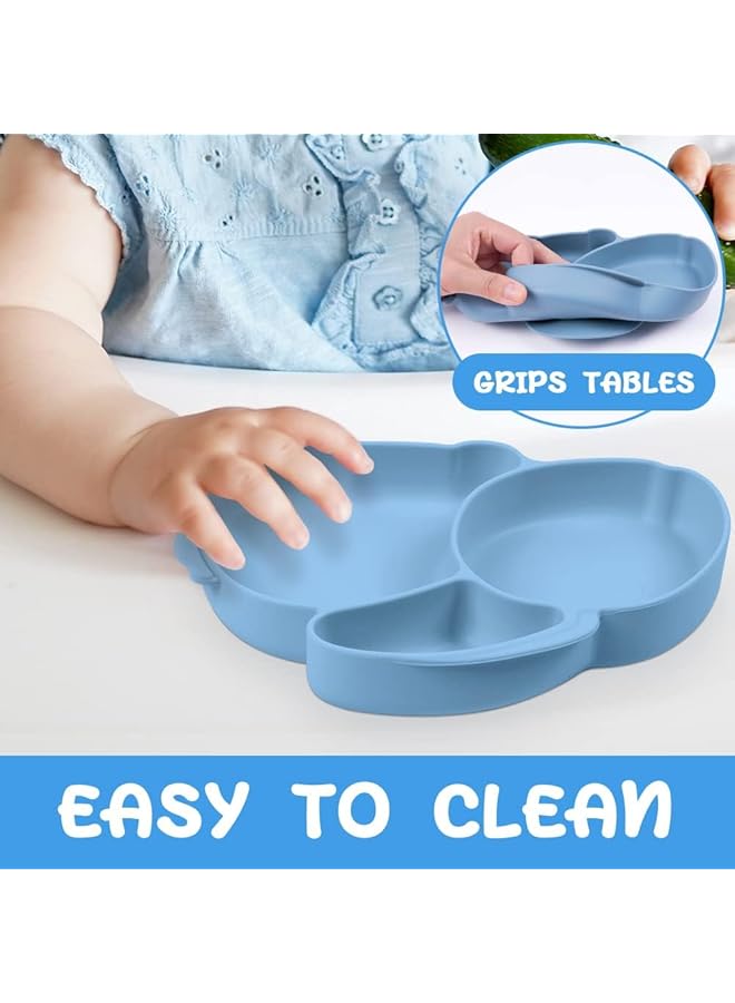 KASTWAVE Divided Silicone Plate For Babies Toddler Plates With Suction Rabbit Shape Divided Plates For Baby Led Weaning Supplies Kids Non Slip Plates And Utensils Blue - Image 4