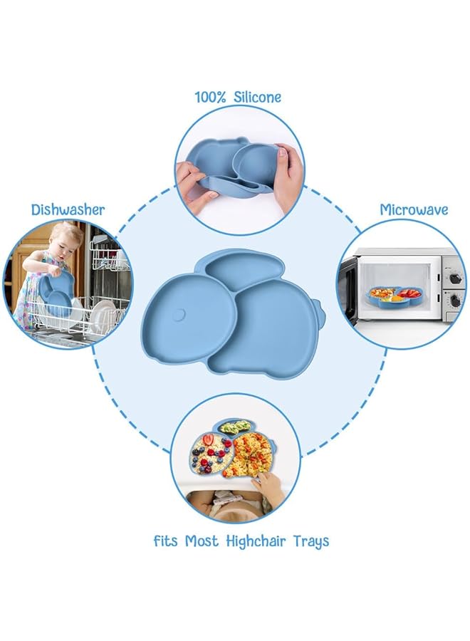 KASTWAVE Divided Silicone Plate For Babies Toddler Plates With Suction Rabbit Shape Divided Plates For Baby Led Weaning Supplies Kids Non Slip Plates And Utensils Blue - Image 5
