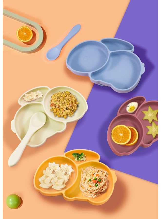 KASTWAVE Divided Silicone Plate For Babies Toddler Plates With Suction Rabbit Shape Divided Plates For Baby Led Weaning Supplies Kids Non Slip Plates And Utensils Blue - Image 3