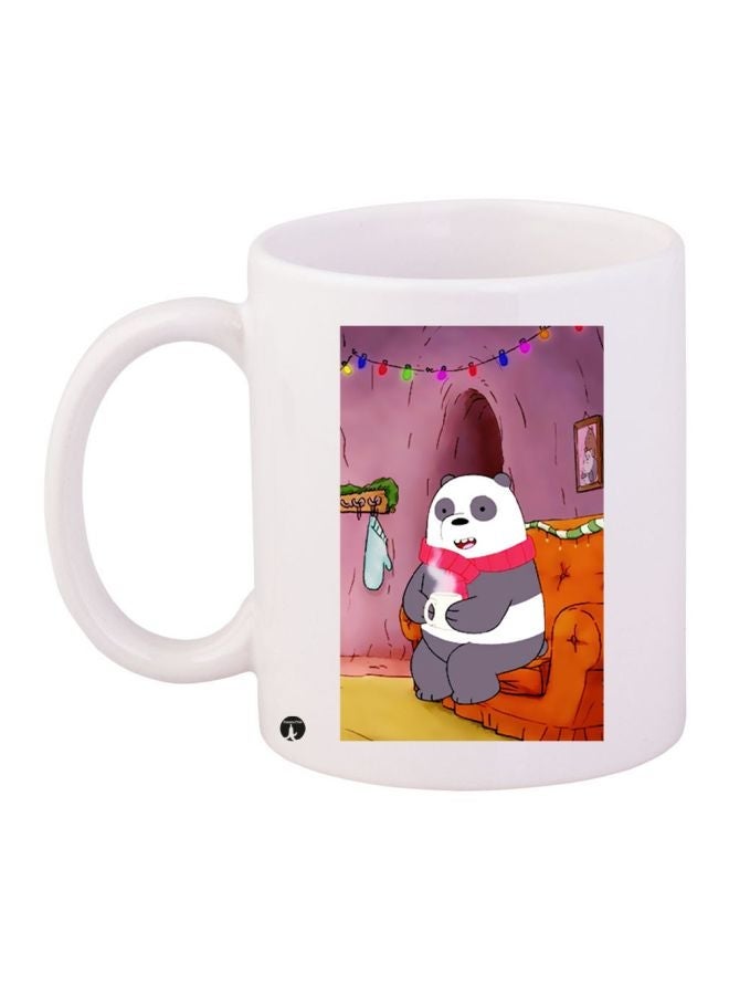 RYN Panda Printed Coffee Mug White/Orange/Grey 11ounce