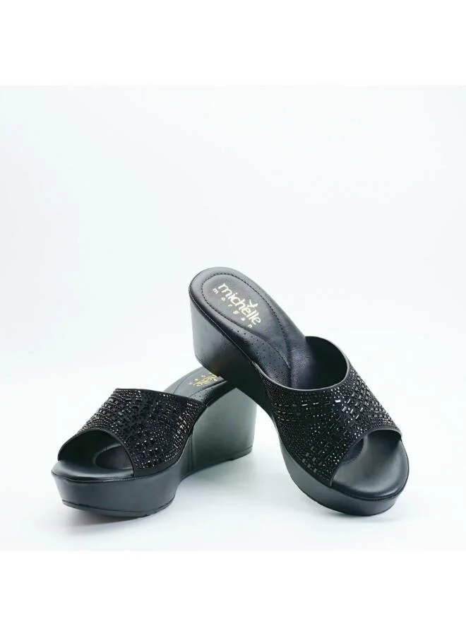 ميشيل مورجان 092-3130 Michelle Morgan Elegant Wedge Mules 514RJ33C Black