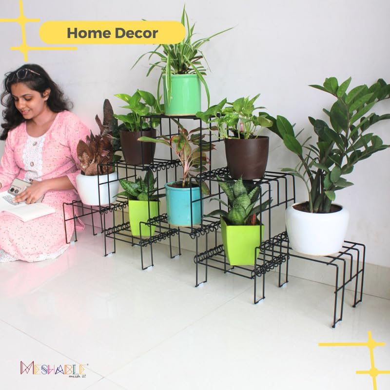 Meshable Moso Plus Flower Pot Stand | Elegant and Functional Floor-Mounted Plant Stand | Rust Free Pot Stand For Indoor & Outdoor | DIY Stand for 8 Plants | Black - Image 2