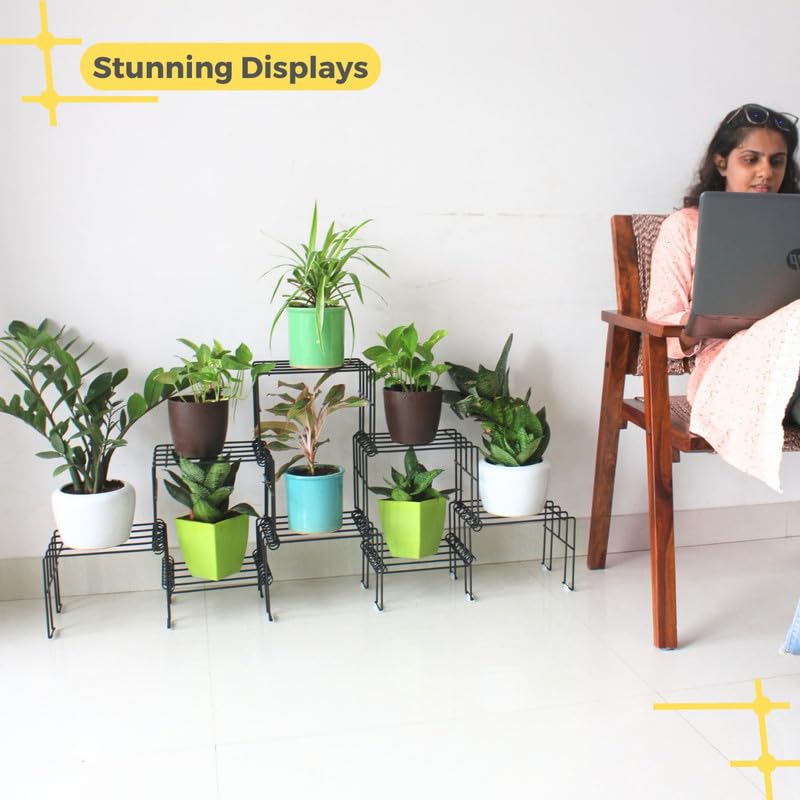 Meshable Moso Plus Flower Pot Stand | Elegant and Functional Floor-Mounted Plant Stand | Rust Free Pot Stand For Indoor & Outdoor | DIY Stand for 8 Plants | Black - Image 3