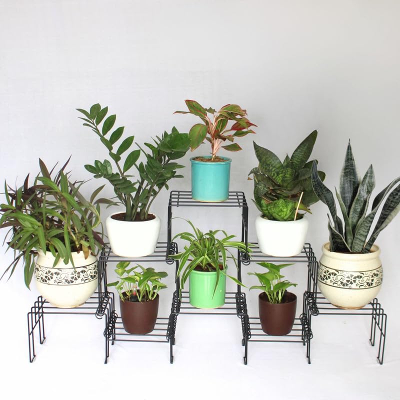 Meshable Moso Plus Flower Pot Stand | Elegant and Functional Floor-Mounted Plant Stand | Rust Free Pot Stand For Indoor & Outdoor | DIY Stand for 8 Plants | Black - Image 1