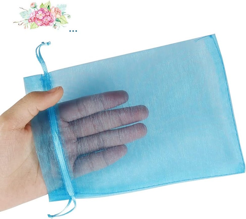 HRX Package 100pcs Organza Bags Turquoise Blue, 5x7 inch Mesh Drawstring Gift Bags Jewelry Pouches for Christmas Candy Party Favor - Image 3