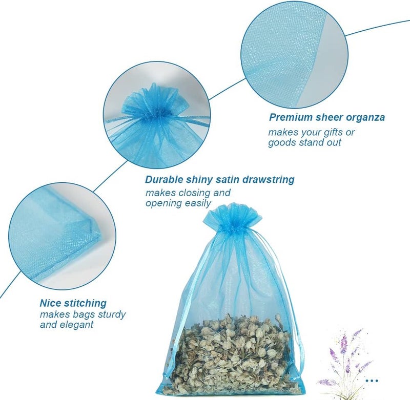 HRX Package 100pcs Organza Bags Turquoise Blue, 5x7 inch Mesh Drawstring Gift Bags Jewelry Pouches for Christmas Candy Party Favor - Image 4