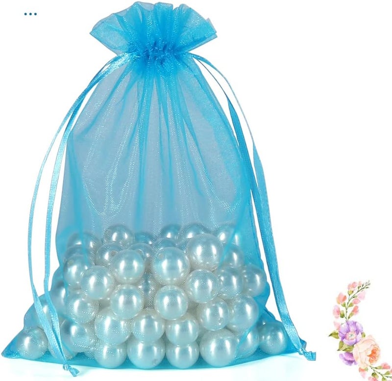 HRX Package 100pcs Organza Bags Turquoise Blue, 5x7 inch Mesh Drawstring Gift Bags Jewelry Pouches for Christmas Candy Party Favor - Image 5