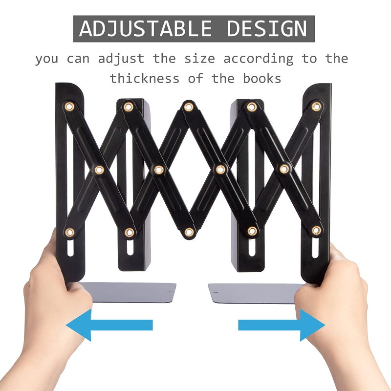 Aobopar Adjustable Book Ends, Metal Bookends for Heavy Books, Desk Book Holder for Shelves, Book Organizer for Desk, Suitable for Office, Home and School Use (Black) - Image 4