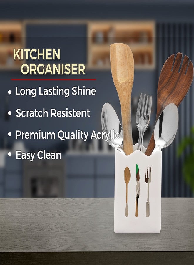 BARCROCK Cutlery Holder For Dining Table and Kitchen spoon, wooden spoon, Kinfe & forks Storges (White) - Image 5