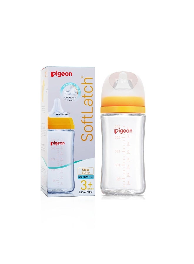 pigeon زجاجة رضاعة ذات عنق واسع، للمواليد/الرضع/الأطفال حتى 3 سنوات، خالية من BPA، شكل مريح سهل الإمساك، مع حلمة مضادة للمغص، 240 مل باللون الأصفر - Image 1