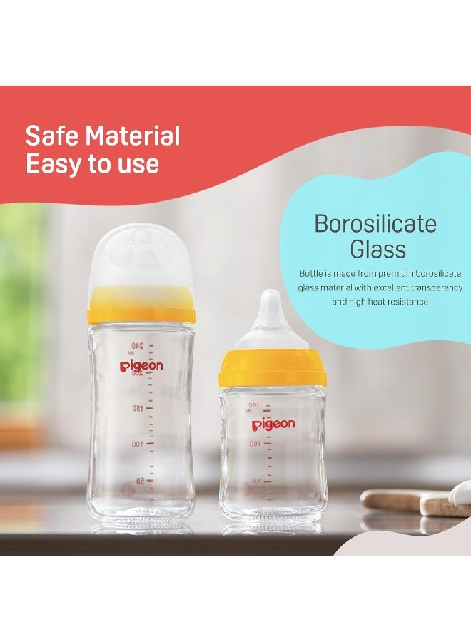 pigeon زجاجة رضاعة ذات عنق واسع، للمواليد/الرضع/الأطفال حتى 3 سنوات، خالية من BPA، شكل مريح سهل الإمساك، مع حلمة مضادة للمغص، 240 مل باللون الأصفر - Image 3