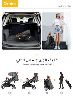 Ominii Lightweight Foldable Baby Stroller – Cabin-Size, Adjustable Recline, Shock-Absorbing Wheels & Storage Basket, for Babies Aged 0–3 Years  - Image 2