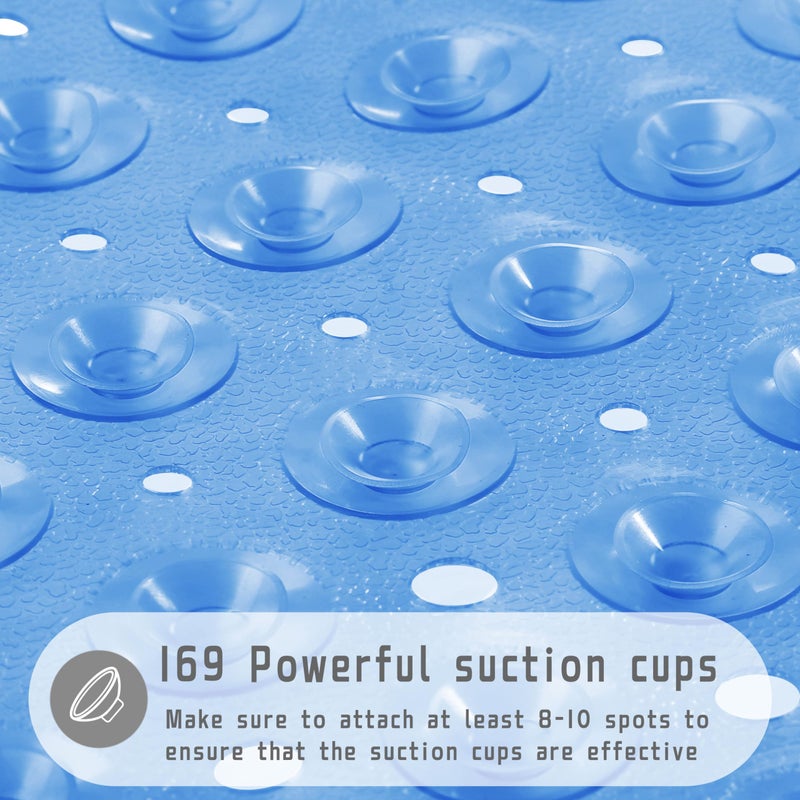 Yimobra Shower Stall Mat Non Slip, 21x21 Inch, Soft Square Bath Mat for Shower with Suction Cups and Drain Holes, Stall Floor Mats for Bathroom, Machine Washable, Bathroom Accessories, Clear Blue - Image 2