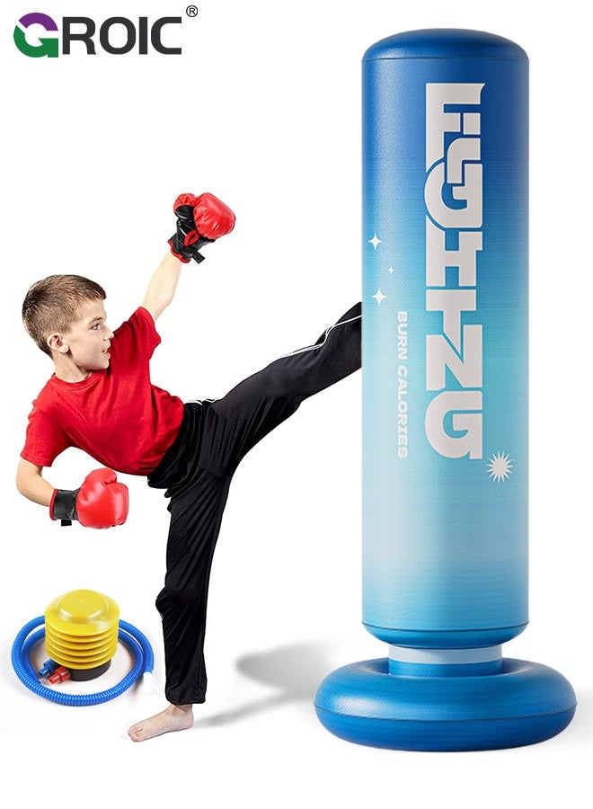 GROIC Inflatable Punching Bag, 57 Inch Stable Inflatable Boxing Bag, Larger Stable Kids Inflatable Boxing Bag Set, Gifts for Boys & Girls for Practicing Karate, Taekwondo, MMA - Image 1