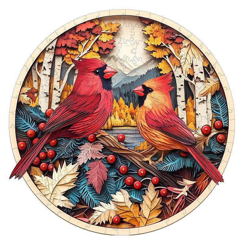 Purdicra Wooden Puzzles for Adults Autumn Cardinal Wooden Jigsaw Puzzle Unique Animal Shaped Wood Puzzles Adult Christmas Birthday Gifts for FriendsFamily Home Decor 85 85in 100pcs - Image 3