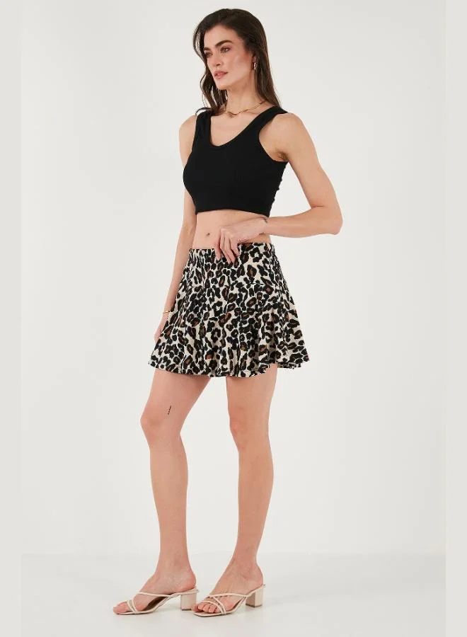 ليلا ليلى تنورة قصيرة مطبوعة بخصر مطاطي للنساء