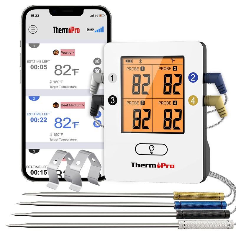 ThermoPro TP25 650FT Wireless Meat Thermometer with 4 Probes, Bluetooth Meat Thermometer for Cooking, BBQ Oven Food Smoker Thermometer Rechargeable - Image 1