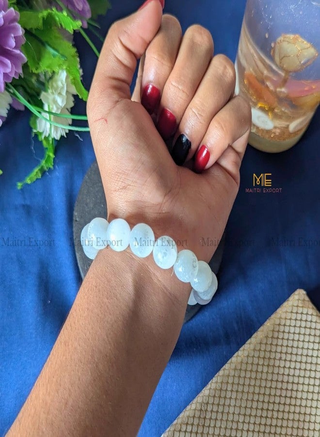 Maitri Export Natural Crystal Healing Stone 12mm Round Smooth Beads Stretchable Bracelet For Men, Women, Healing, Meditation, Prosperity, Good Luck (Selenite) - Image 3