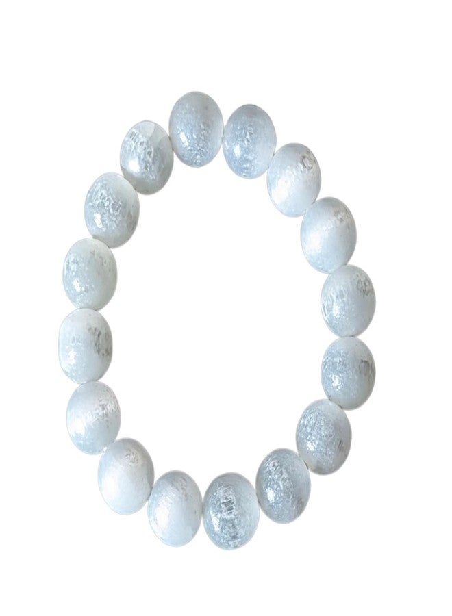 Maitri Export Natural Crystal Healing Stone 12mm Round Smooth Beads Stretchable Bracelet For Men, Women, Healing, Meditation, Prosperity, Good Luck (Selenite) - Image 1