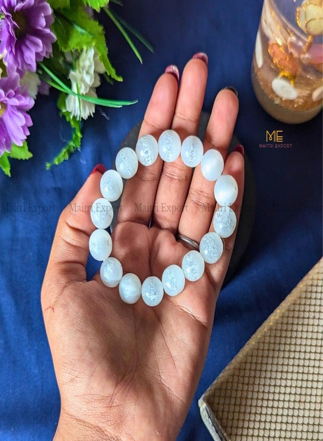 Maitri Export Natural Crystal Healing Stone 12mm Round Smooth Beads Stretchable Bracelet For Men, Women, Healing, Meditation, Prosperity, Good Luck (Selenite) - Image 4