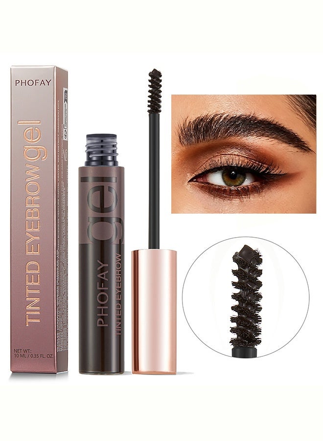 PHOFAY Tinted Eyebrow Gel, Long-Lasting Waterproof Smudge-Proof Natural Brow Mascara with Precision Spoolie Brush,02# Black - Image 1