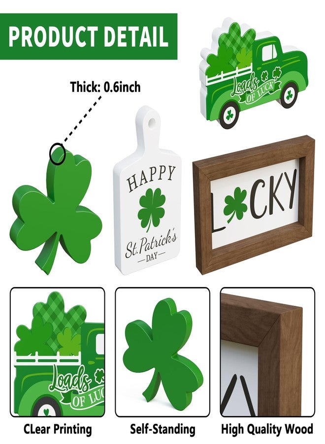 Tovwei St. Patrick's Day Tiered Tray Decor Set - 5 Pcs Shamrock Wooden Signs Lucky Decor Bead Garland, St. Patricks Day Decorations for Home Kitchen Table Party Decorations - Image 3