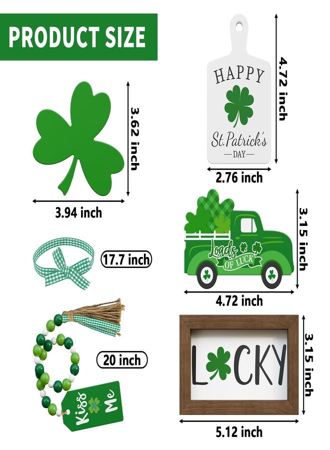 Tovwei St. Patrick's Day Tiered Tray Decor Set - 5 Pcs Shamrock Wooden Signs Lucky Decor Bead Garland, St. Patricks Day Decorations for Home Kitchen Table Party Decorations - Image 4