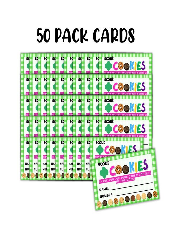 Lashicorn Scout Cookies Reorder Card | 50 pk 3.5x2” Thank You for Your Order Name Troop Number Leader Cookie Box Label Tag Green Checkered - Image 2
