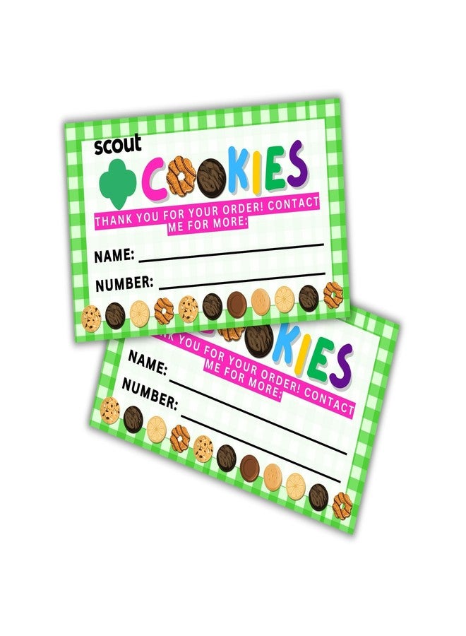 Lashicorn Scout Cookies Reorder Card | 50 pk 3.5x2” Thank You for Your Order Name Troop Number Leader Cookie Box Label Tag Green Checkered - Image 1