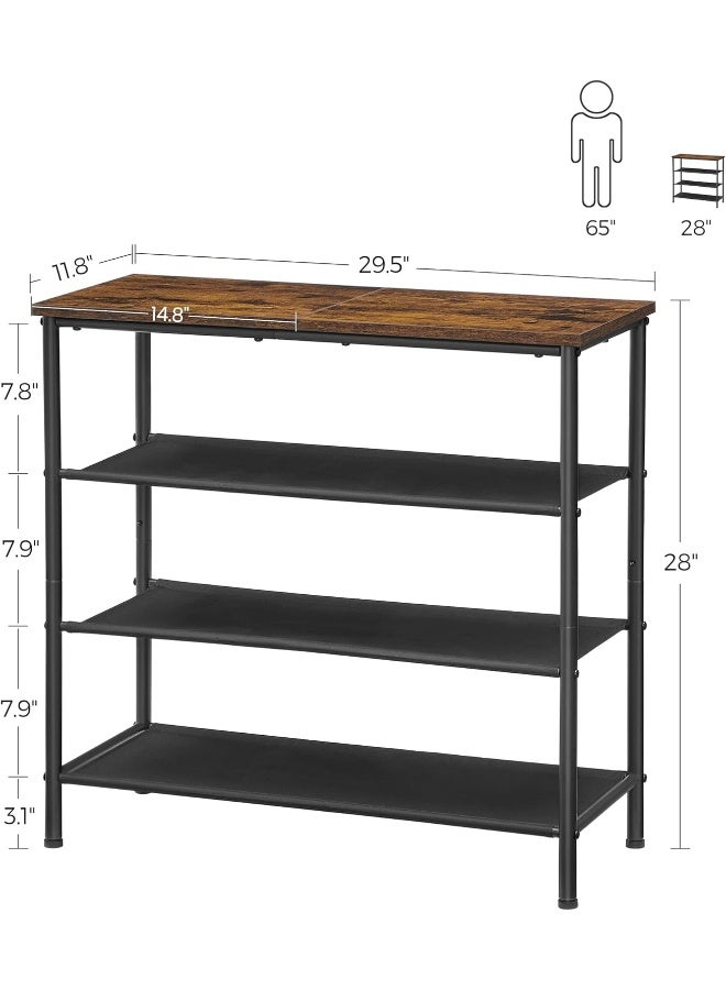 VASAGLE Shoe Rack 4 Tier, Narrow Shoe Storage Organiser, with 3 Fabric Shelves and Top for Bags, Steel Frame, for Entryway, Closet, Industrial, Rustic Brown and Black - Image 3