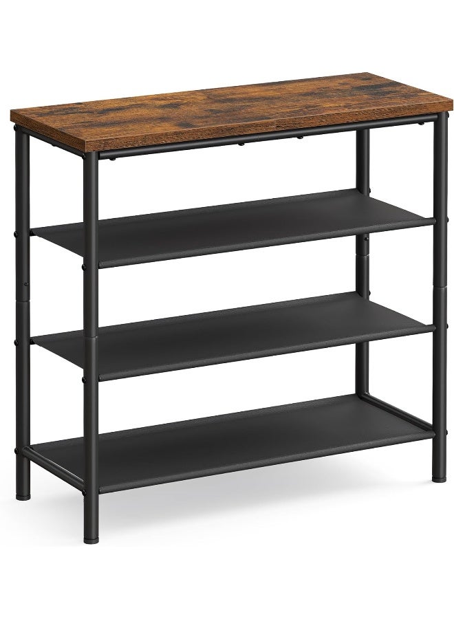 VASAGLE Shoe Rack 4 Tier, Narrow Shoe Storage Organiser, with 3 Fabric Shelves and Top for Bags, Steel Frame, for Entryway, Closet, Industrial, Rustic Brown and Black - Image 1