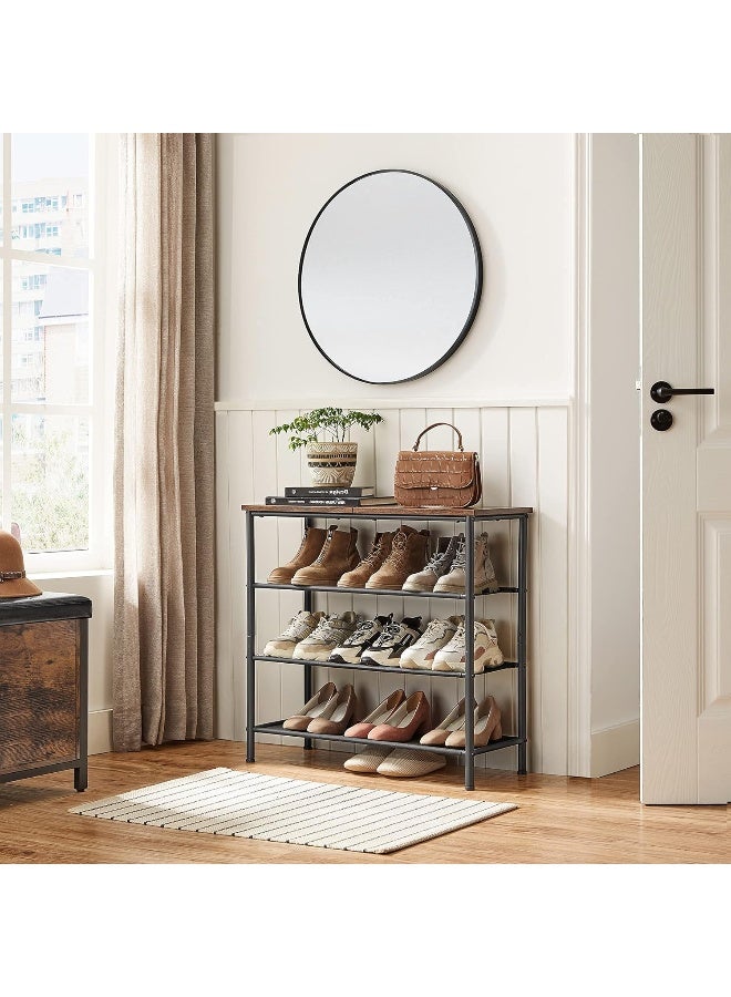 VASAGLE Shoe Rack 4 Tier, Narrow Shoe Storage Organiser, with 3 Fabric Shelves and Top for Bags, Steel Frame, for Entryway, Closet, Industrial, Rustic Brown and Black - Image 2